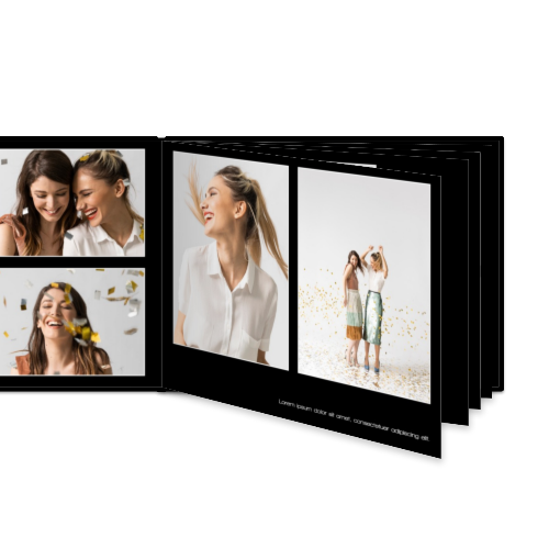 Fotoboek XL liggend fotopapier zwart lederen kaft platliggende binding Fotoboek XL liggend fotopapier zwart lederen kaft platliggende binding
