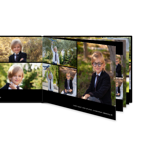 Fotoboek XL liggend fotopapier zwart lederen kaft platliggende binding Fotoboek XL liggend fotopapier zwart lederen kaft platliggende binding