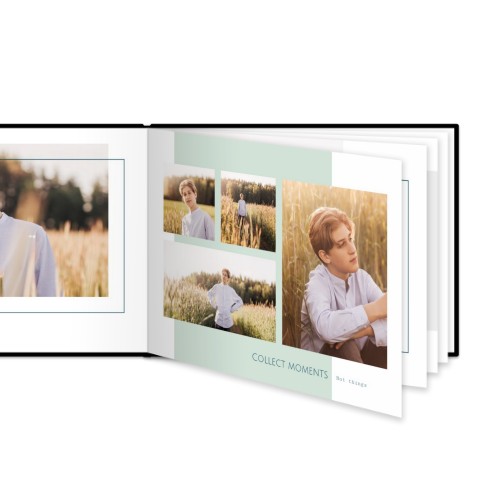 Fotoboek XL liggend fotopapier zwart lederen kaft platliggende binding