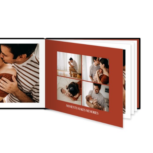 Fotoboek XL liggend fotopapier zwart lederen kaft platliggende binding Fotoboek XL liggend fotopapier zwart lederen kaft platliggende binding