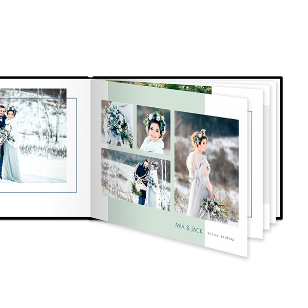 Fotoboek XL liggend fotopapier zwart lederen kaft platliggende binding