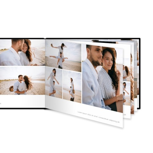 Fotoboek XL liggend fotopapier zwart lederen kaft platliggende binding