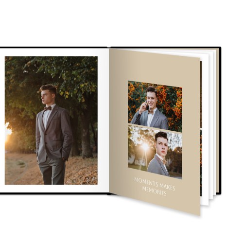 Fotoboek L staand zwart lederen kaft platliggende binding
