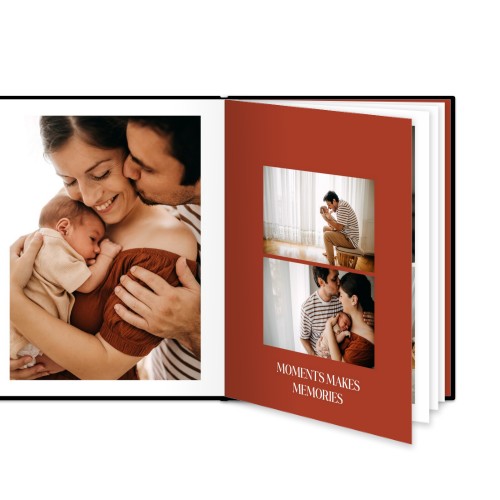 Fotoboek L staand zwart lederen kaft platliggende binding Fotoboek L staand zwart lederen kaft platliggende binding