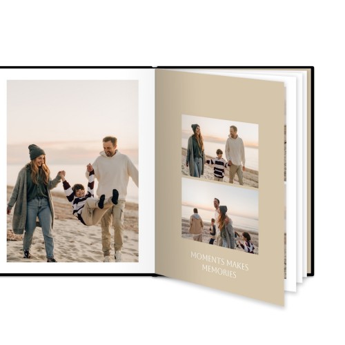 Fotoboek L staand zwart lederen kaft platliggende binding Fotoboek L staand zwart lederen kaft platliggende binding