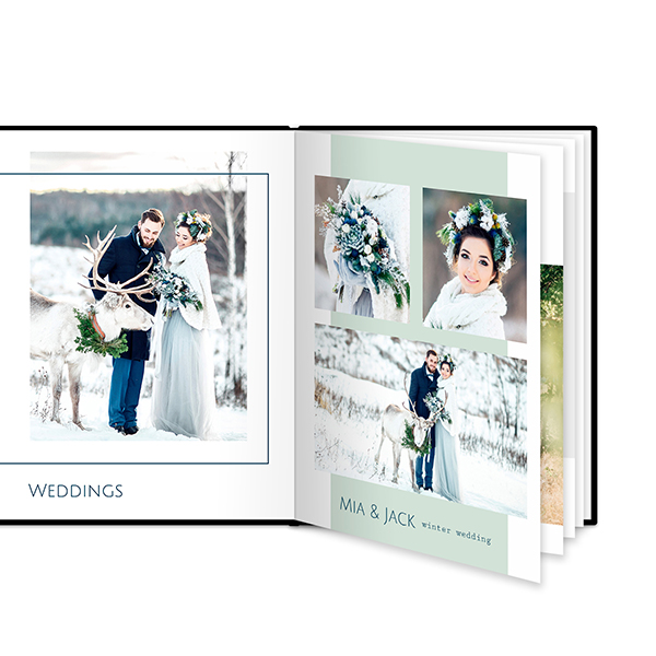 Fotoboek L staand zwart lederen kaft platliggende binding
