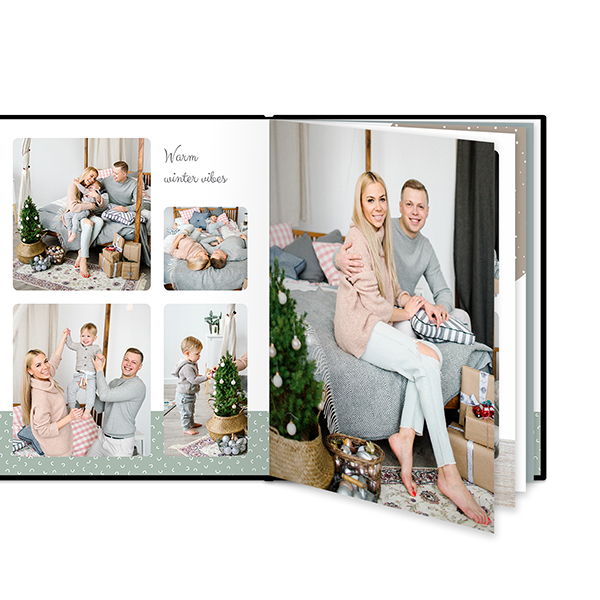 Fotoboek L staand zwart lederen kaft platliggende binding