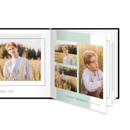 Fotoboek L vierkant zwart lederen kaft platliggend