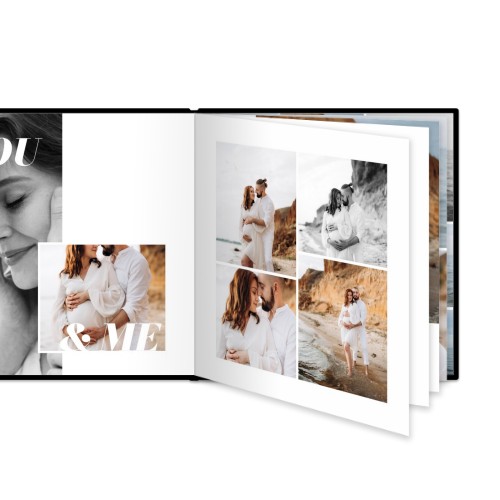 Fotoboek L vierkant zwart lederen kaft platliggend