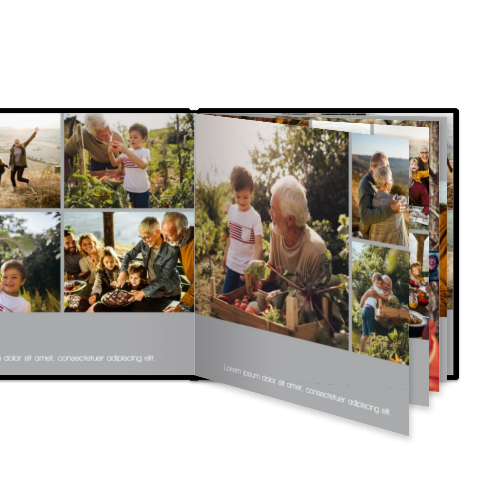 Fotoboek XL vierkant zwart lederen kaft platliggende binding Fotoboek XL vierkant zwart lederen kaft platliggende binding