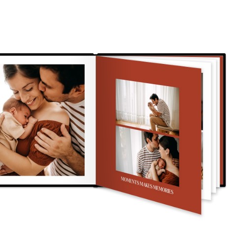 Fotoboek XL vierkant zwart lederen kaft platliggende binding Fotoboek XL vierkant zwart lederen kaft platliggende binding