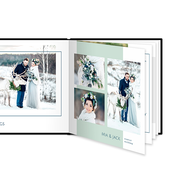 Fotoboek XL vierkant zwart lederen kaft platliggende binding