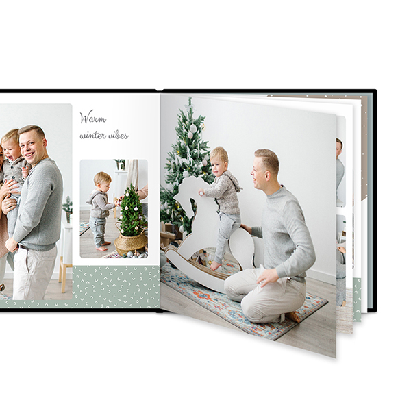 Fotoboek XL vierkant zwart lederen kaft platliggende binding