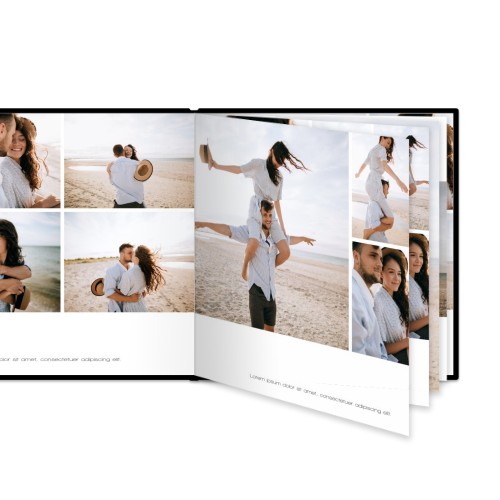 Fotoboek XL vierkant zwart lederen kaft platliggende binding