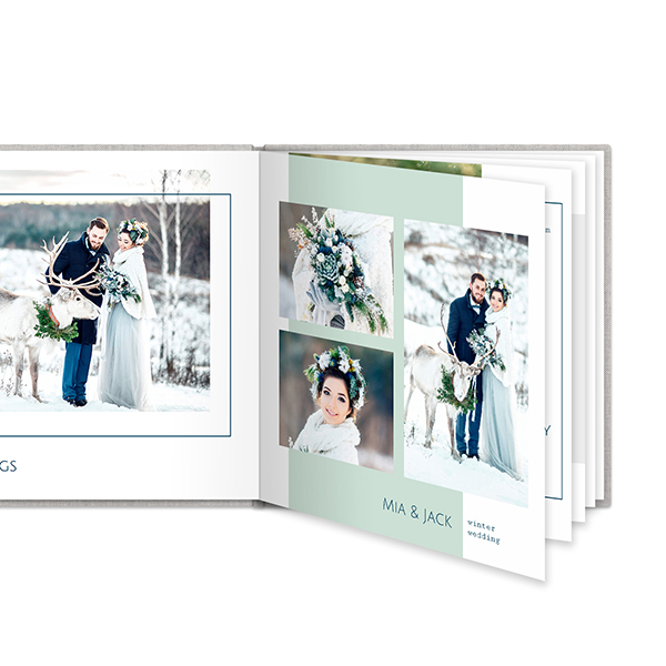 Fotoboek XL vierkant linnen kaft platliggende binding