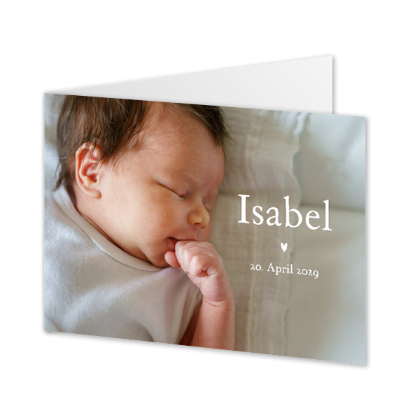 Geburtskarte gefaltet Querformat (14,3 cm x 10 cm) Geburtskarte gefaltet Querformat (14,3 cm x 10 cm)