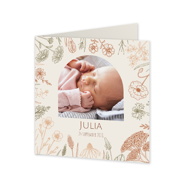 Geboortekaart Gevouwen Vierkant (14,3 cm x 14,3 cm)