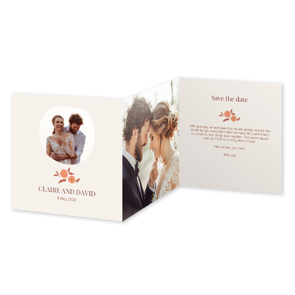 Faire-part 3 volets Carré 14,3 x 14,3 cm