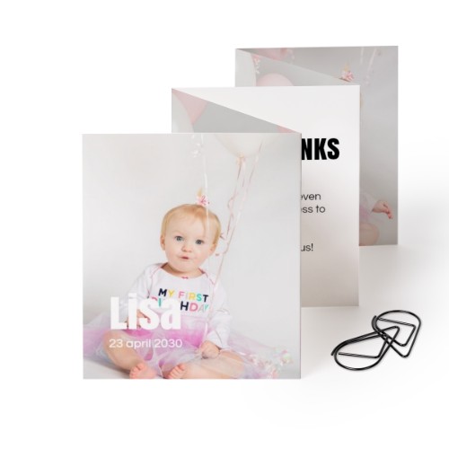 Fold out photo card Portrait Black paperclip - set of 12 (7,1 x 8,8 cm)