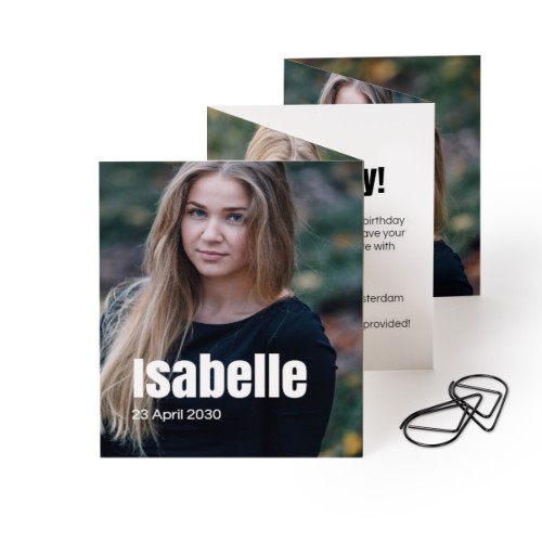 Fold out photo card Portrait Black paperclip - set of 12 (7,1 x 8,8 cm)