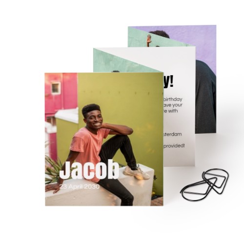 Fold out photo card Portrait Black paperclip - set of 12 (7,1 x 8,8 cm)