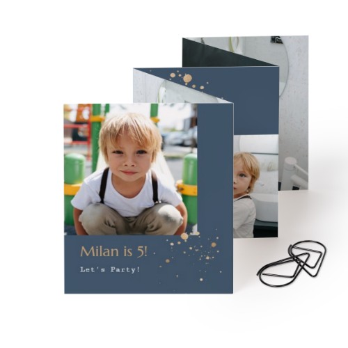 Fold out photo card Portrait Black paperclip - set of 12 (7,1 x 8,8 cm)