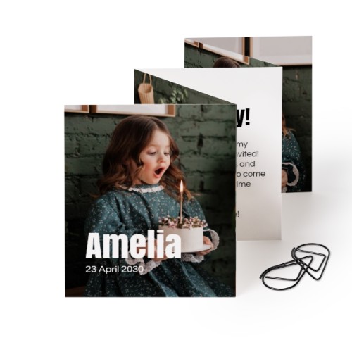 Fold out photo card Portrait Black paperclip - set of 12 (7,1 x 8,8 cm)