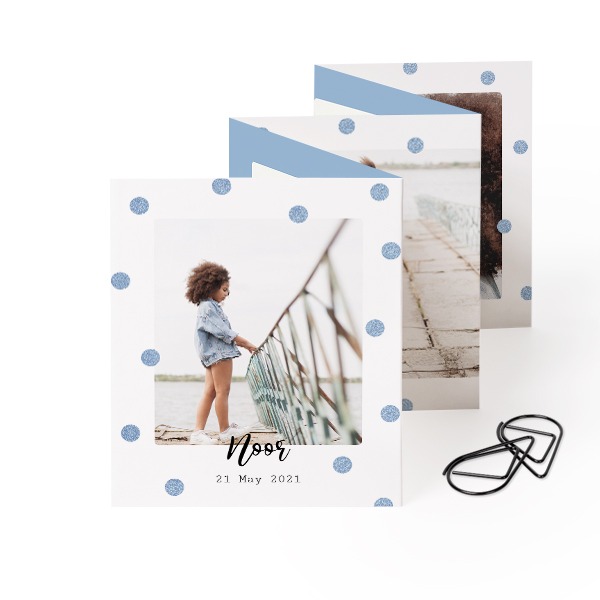 Fold out photo card Portrait Black paperclip - set of 12 (7,1 x 8,8 cm)