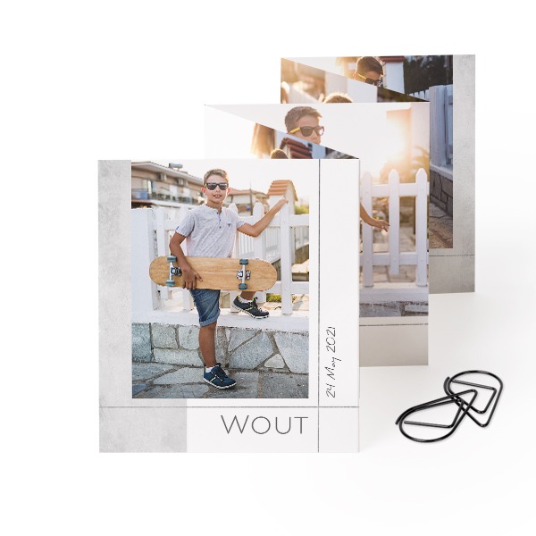 Fold out photo card Portrait Black paperclip - set of 12 (7,1 x 8,8 cm)