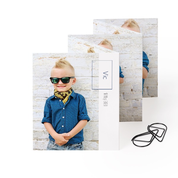 Fold out photo card Portrait Black paperclip - set of 12 (7,1 x 8,8 cm)