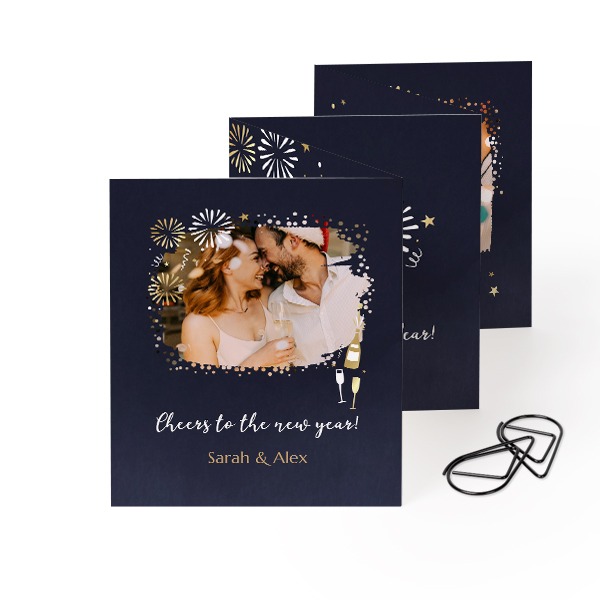 Fold out photo card Portrait Black paperclip - set of 12 (7,1 x 8,8 cm)