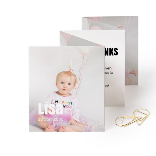 Fold out photo card Portrait Gold paperclip - set of 12 (7,1 x 8,8 cm)