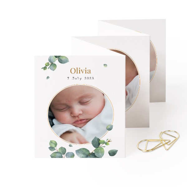 Fold out photo card Portrait Gold paperclip - set of 12 (7,1 x 8,8 cm)