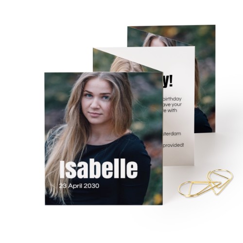 Fold out photo card Portrait Gold paperclip - set of 12 (7,1 x 8,8 cm)