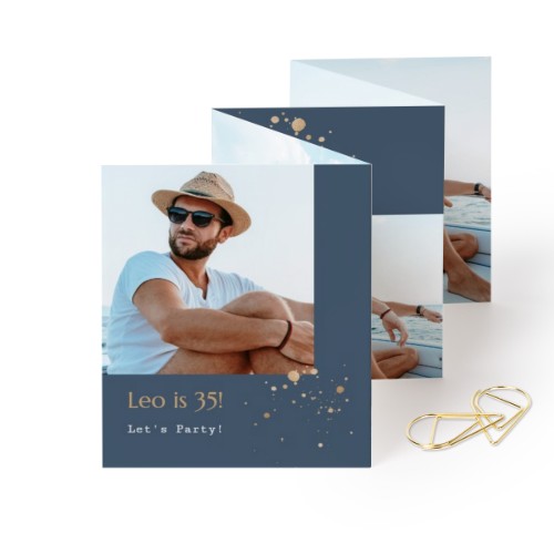 Fold out photo card Portrait Gold paperclip - set of 12 (7,1 x 8,8 cm)