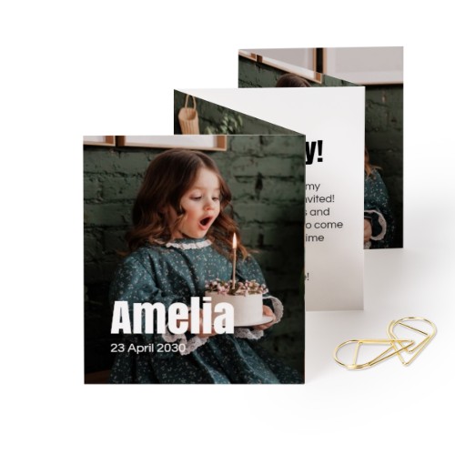 Fold out photo card Portrait Gold paperclip - set of 12 (7,1 x 8,8 cm)