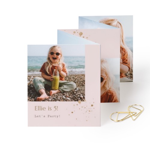 Fold out photo card Portrait Gold paperclip - set of 12 (7,1 x 8,8 cm)