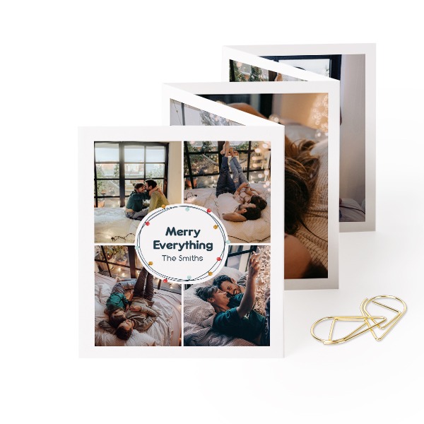 Fold out photo card Portrait Gold paperclip - set of 12