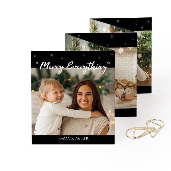 Fold out photo card Portrait Gold paperclip - set of 12