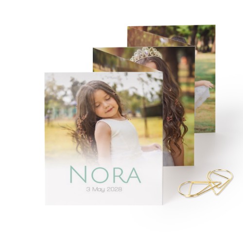 Fold out photo card Portrait Gold paperclip - set of 12 (7,1 x 8,8 cm)