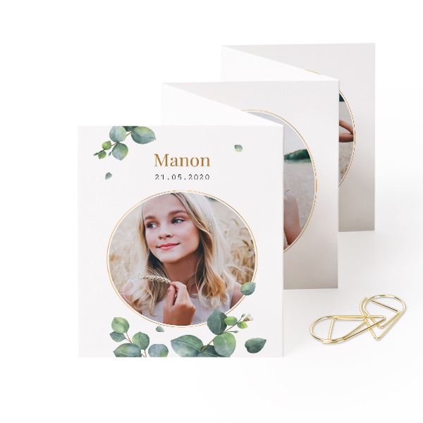 Fold out photo card Portrait Gold paperclip - set of 12 (7,1 x 8,8 cm)