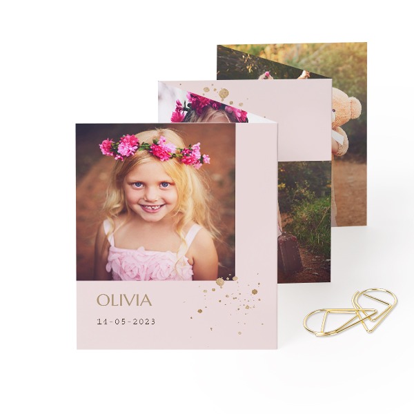 Fold out photo card Portrait Gold paperclip - set of 12 (7,1 x 8,8 cm)
