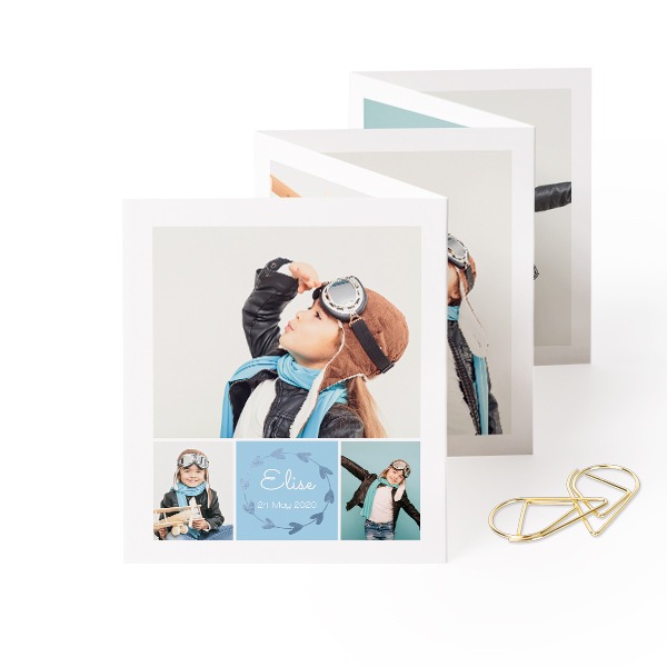 Fold out photo card Portrait Gold paperclip - set of 12 (7,1 x 8,8 cm)