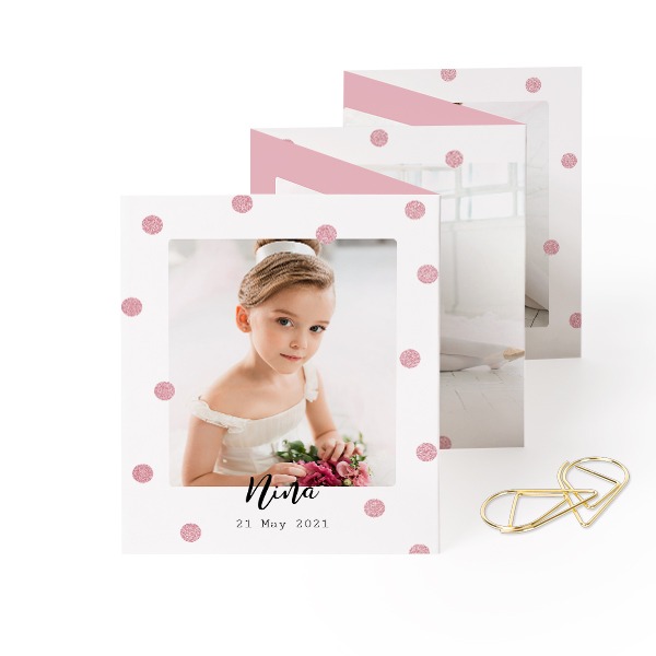 Fold out photo card Portrait Gold paperclip - set of 12 (7,1 x 8,8 cm)