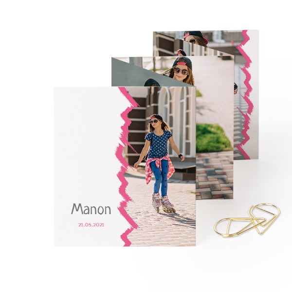 Fold out photo card Portrait Gold paperclip - set of 12 (7,1 x 8,8 cm)