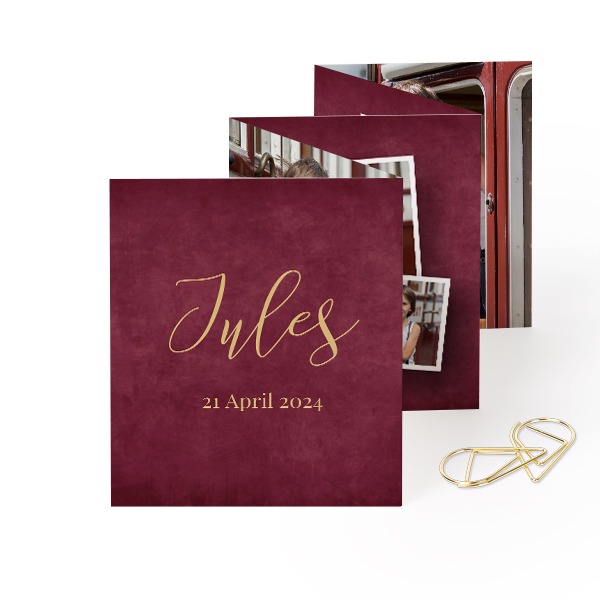 Fold out photo card Portrait Gold paperclip - set of 12 (7,1 x 8,8 cm)