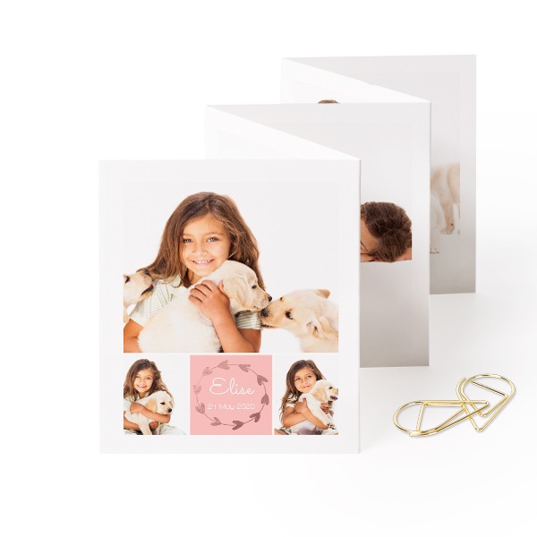 Fold out photo card Portrait Gold paperclip - set of 12 (7,1 x 8,8 cm)