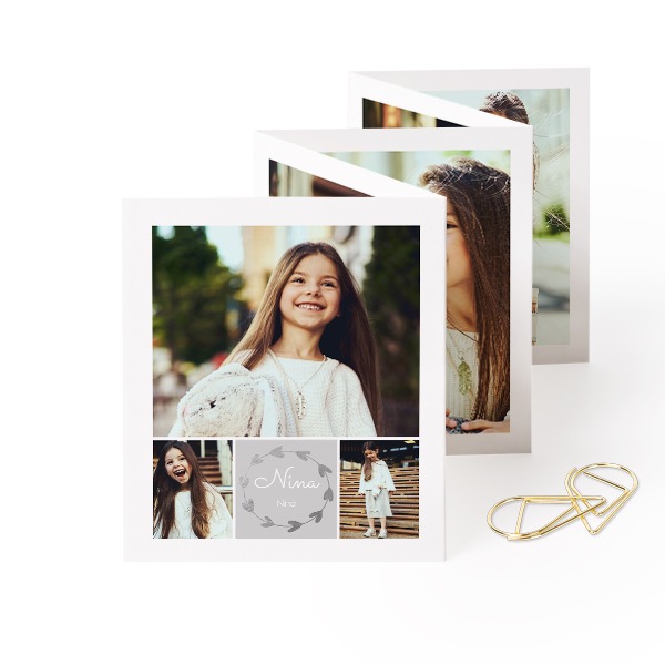 Fold out photo card Portrait Gold paperclip - set of 12 (7,1 x 8,8 cm)