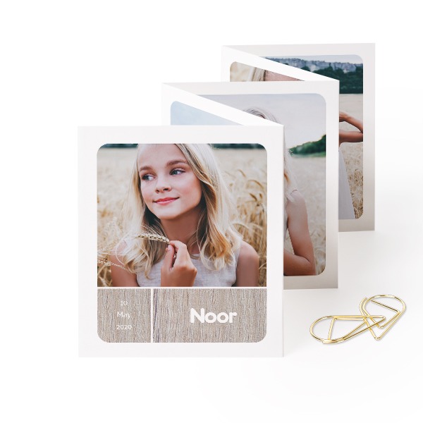 Fold out photo card Portrait Gold paperclip - set of 12 (7,1 x 8,8 cm)