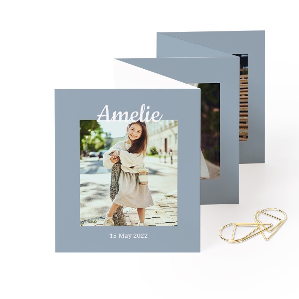 Fold out photo card Portrait Gold paperclip - set of 12 (7,1 x 8,8 cm)